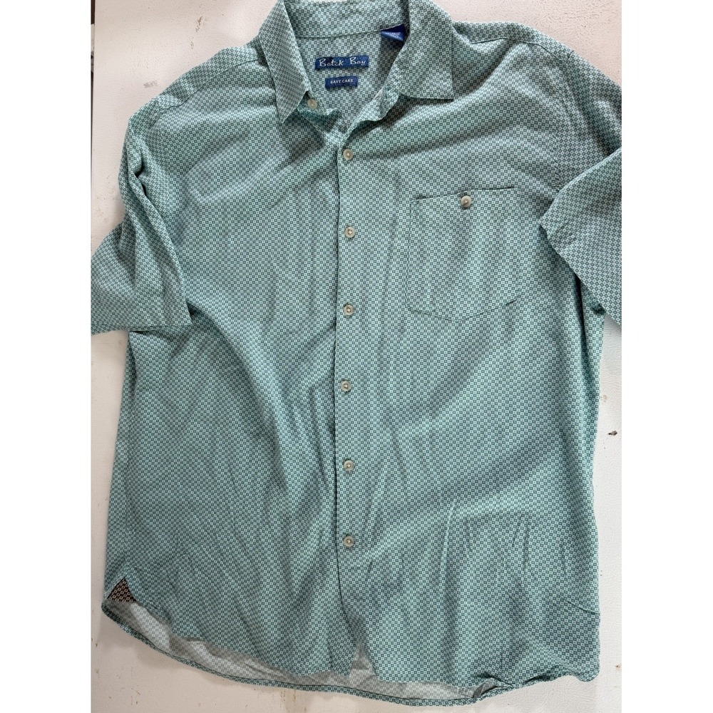 Batik Bay Aqua Green Checkered Short Sleeve Button‎ Up Shirt Men's Size L